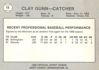1988 Best San Bernardino Spirit #18 Clay Gunn Back