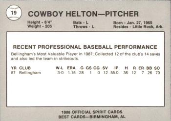 1988 Best San Bernardino Spirit #19 Keith Helton Back