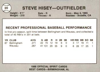 1988 Best San Bernardino Spirit #20 Steve Hisey Back