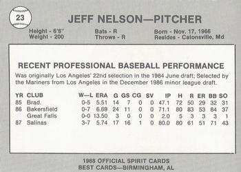 1988 Best San Bernardino Spirit #23 Jeff Nelson Back