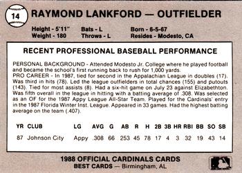 1988 Best Springfield Cardinals #14 Ray Lankford Back