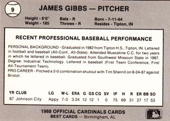 1988 Best Springfield Cardinals #9 James Gibbs Back