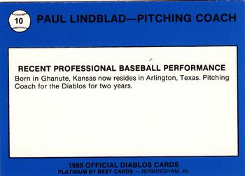 1988 Best El Paso Diablos - Platinum #10 Paul Lindblad Back