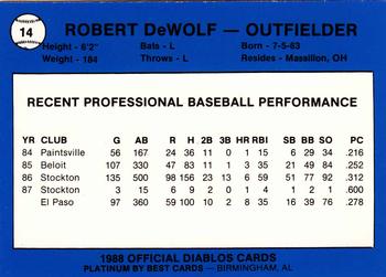 1988 Best El Paso Diablos - Platinum #14 Robert Dewolf Back