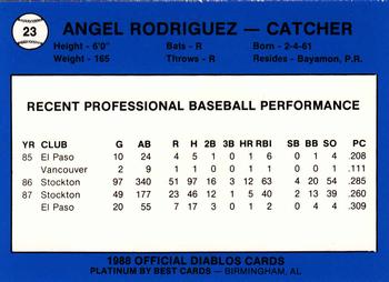 1988 Best El Paso Diablos - Platinum #23 Angel Rodriguez Back