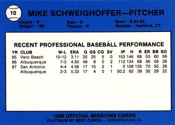 1988 Best San Antonio Missions - Platinum #10 Mike Schweighoffer Back