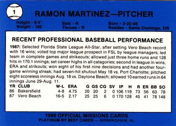 1988 Best San Antonio Missions - Platinum #1 Ramon Martinez Back