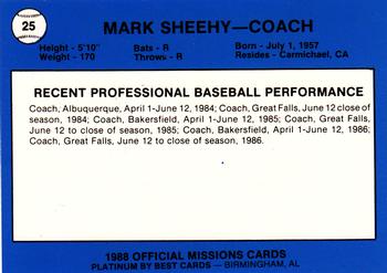 1988 Best San Antonio Missions - Platinum #25 Mark Sheehy Back