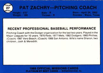 1988 Best San Antonio Missions - Platinum #27 Pat Zachry Back