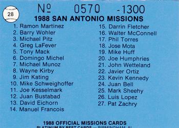 1988 Best San Antonio Missions - Platinum #28 Checklist Back