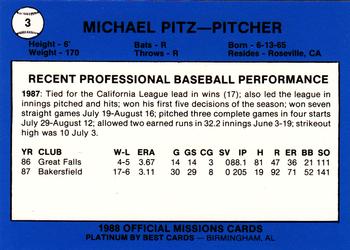 1988 Best San Antonio Missions - Platinum #3 Michael Pitz Back