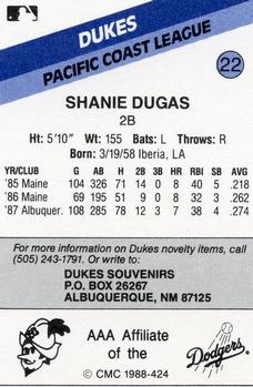 1988 CMC Albuquerque Dukes #22 Shanie Dugas Back