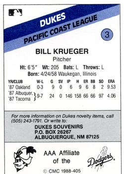 1988 CMC Albuquerque Dukes #3 Bill Krueger Back
