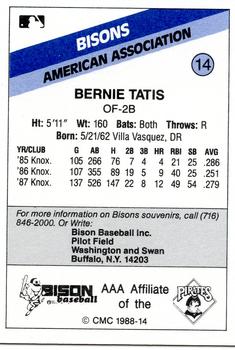1988 CMC Buffalo Bisons #14 Bernie Tatis Back