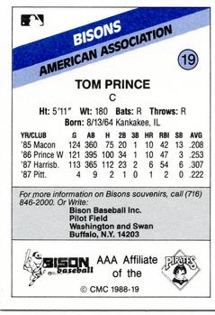 1988 CMC Buffalo Bisons #19 Tom Prince Back