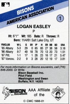 1988 CMC Buffalo Bisons #1 Logan Easley Back