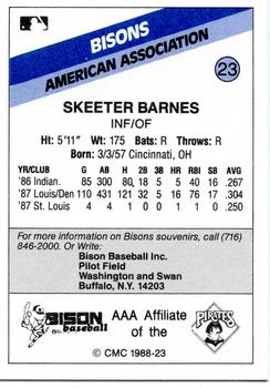 1988 CMC Buffalo Bisons #23 Skeeter Barnes Back