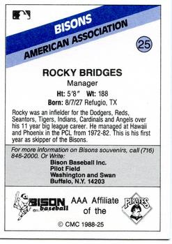 1988 CMC Buffalo Bisons #25 Rocky Bridges Back