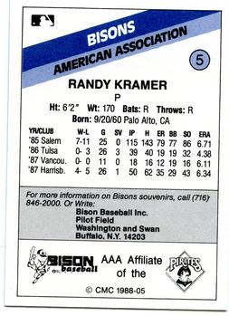 1988 CMC Buffalo Bisons #5 Randy Kramer Back