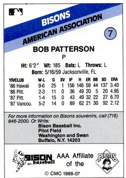 1988 CMC Buffalo Bisons #7 Bob Patterson Back