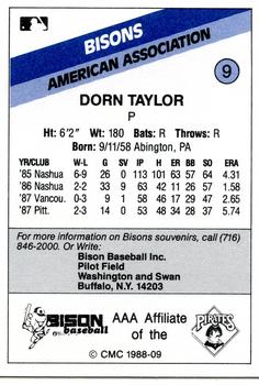1988 CMC Buffalo Bisons #9 Dorn Taylor Back