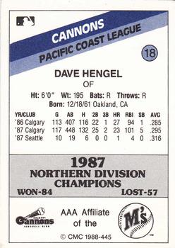 1988 CMC Calgary Cannons #18 Dave Hengel Back
