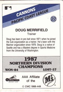 1988 CMC Calgary Cannons #22 Doug Merrifield Back