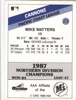 1988 CMC Calgary Cannons #23 Mike Watters Back