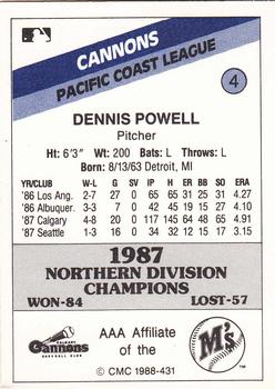 1988 CMC Calgary Cannons #4 Dennis Powell Back