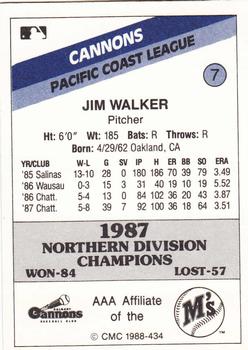 1988 CMC Calgary Cannons #7 Jim Walker Back