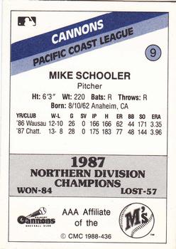 1988 CMC Calgary Cannons #9 Mike Schooler Back