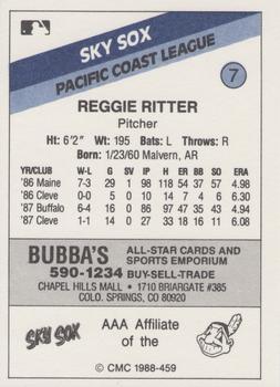1988 CMC Colorado Springs Sky Sox #7 Reggie Ritter Back