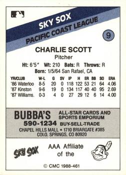 1988 CMC Colorado Springs Sky Sox #9 Charlie Scott Back