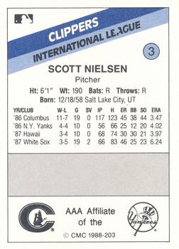 1988 CMC Columbus Clippers #3 Scott Nielsen Back