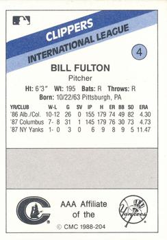 1988 CMC Columbus Clippers #4 Bill Fulton Back