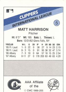 1988 CMC Columbus Clippers #5 Matthew Harrison Back