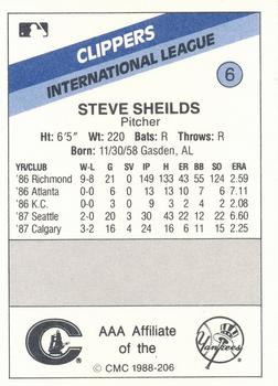 1988 CMC Columbus Clippers #6 Steve Shields Back