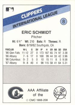 1988 CMC Columbus Clippers #8 Eric Schmidt Back