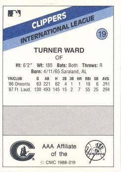 1988 CMC Columbus Clippers #19 Turner Ward Back