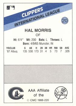 1988 CMC Columbus Clippers #20 Hal Morris Back