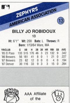 1988 CMC Denver Zephyrs #13 Billy Jo Robidoux Back