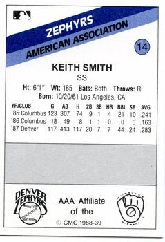 1988 CMC Denver Zephyrs #14 Keith Smith Back