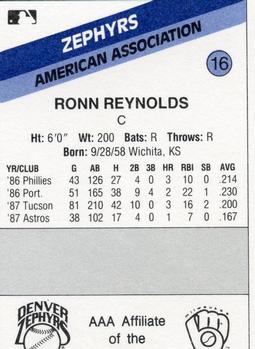 1988 CMC Denver Zephyrs #16 Ronn Reynolds Back