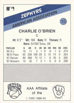1988 CMC Denver Zephyrs #15 Charlie O'Brien Back