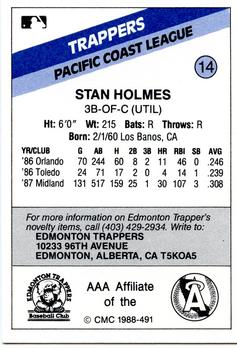 1988 CMC Edmonton Trappers #14 Stan Holmes Back