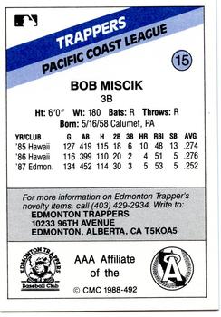 1988 CMC Edmonton Trappers #15 Bob Miscik Back