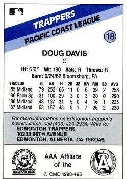 1988 CMC Edmonton Trappers #18 Doug Davis Back