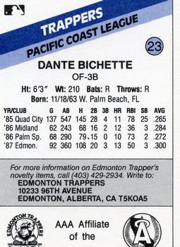 1988 CMC Edmonton Trappers #23 Dante Bichette Back
