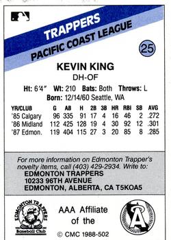 1988 CMC Edmonton Trappers #25 Kevin King Back