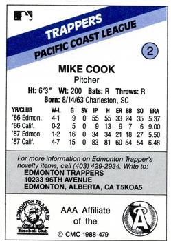 1988 CMC Edmonton Trappers #2 Mike Cook Back